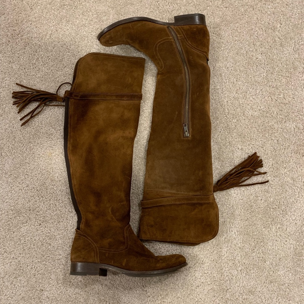 Frye Brown Over the Knee Suede Boots with Tassels